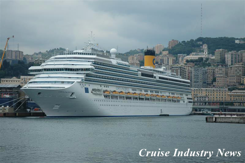 The Costa Pacifica in Genoa where she will be joined by the Luminosa for their June 5 christening.
