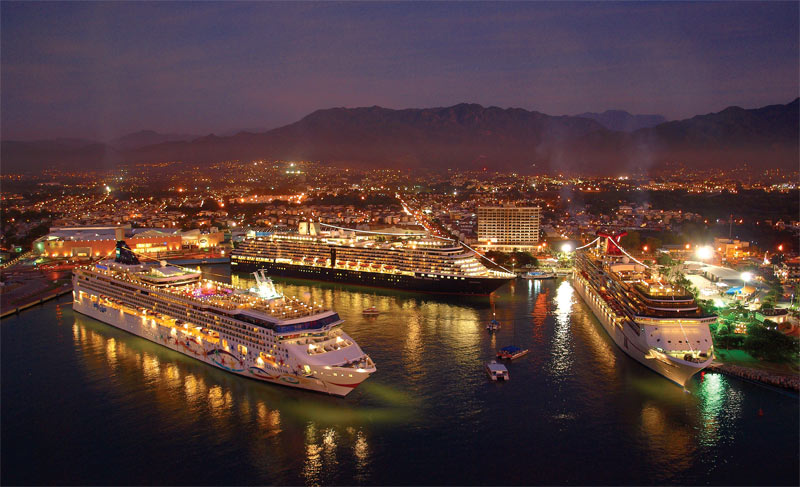 Ships in Puerto Vallarta at night