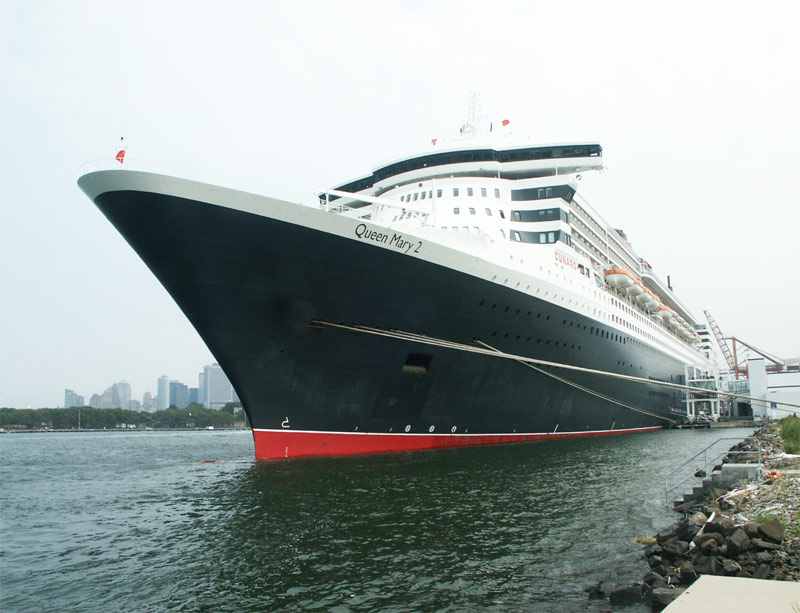 QM2 at the Redbook Terminal in Brooklyn, where she will hookup to shore power in 2012.