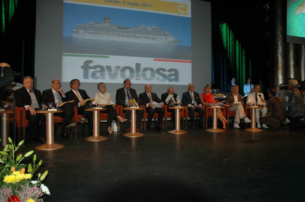 International press conference aboard the Favolosa – in the center is Pier Luigi Foschi, chairman and CEO of Costa Crociere, third from left is Micky Arison, chairman of Carnival Corporation, parent company to Costa.