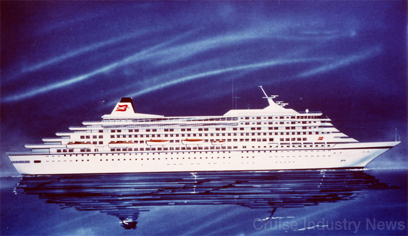 Concept drawing of the Royal Viking Sun, launched by Wartsila in Finland in 1988 and now sailing for Holland America Line as the 38,000-ton, 740-passenger Prinsendam.