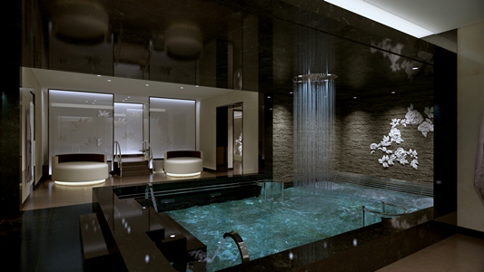 The hydro-therapy pool with its cascading rain shower is one of the options in The Enclave of Royal Princess’ Lotus Spa.