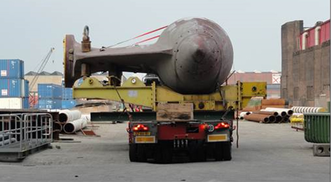 Replacement pod in Europe heading for a cargo ship.