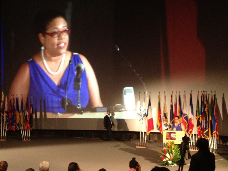 Beverly Nicholson-Doty speaking at opening ceremony of the 2013 Caribbean Tourism Conference.