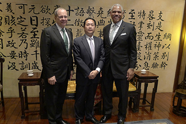 From left: Alan Buckelew, COO for Carnival Corporation; Weihang Zheng, vice president and secretary (de-facto CEO) of the CCYIA; and Arnold Donald, president and CEO of Carnival Corporation