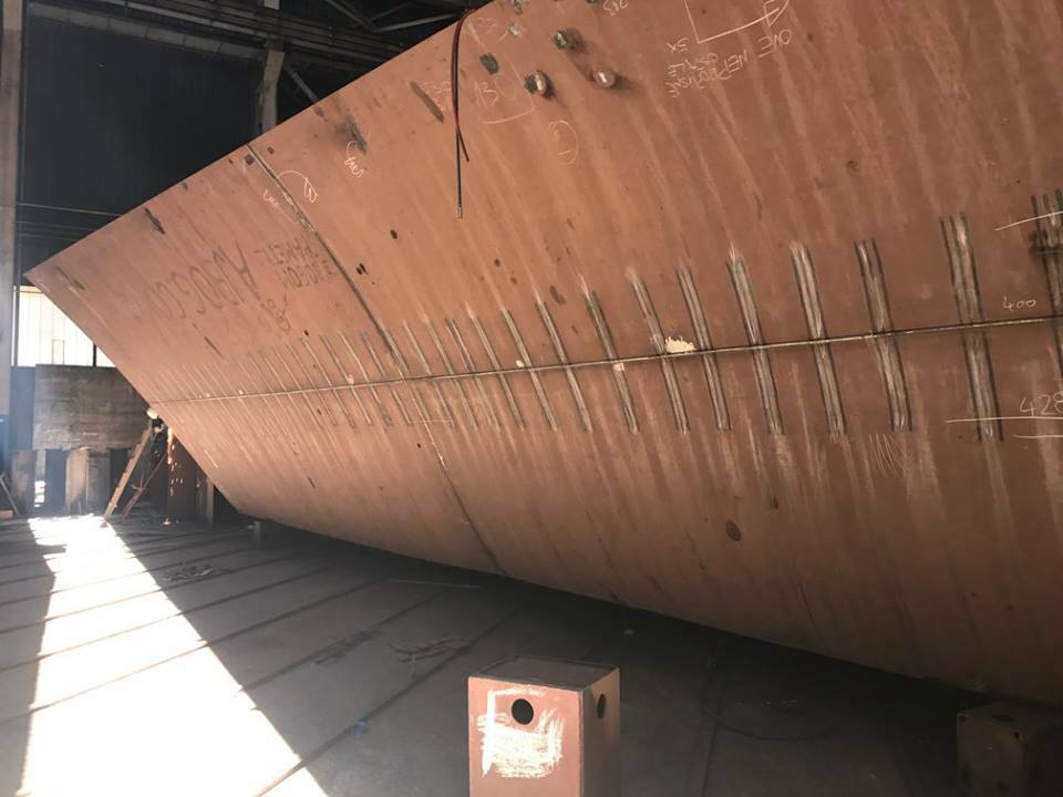 Part of the Forward Hull ready for attachment on the slipway.