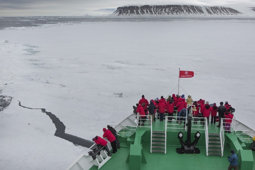 Breaking through the ice in Svalbard.