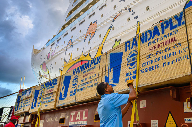 Plywood Being Offloaded in Nassau