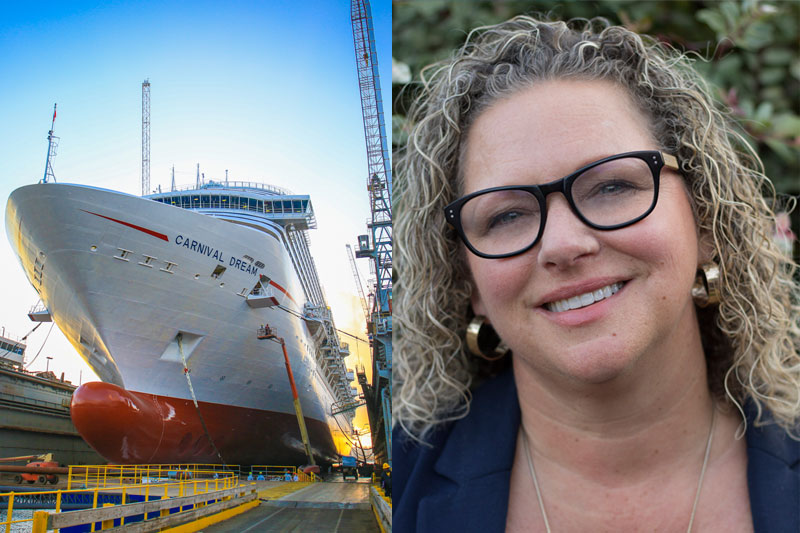 From left: Carnival Dream in drydock; Lisa McCabe