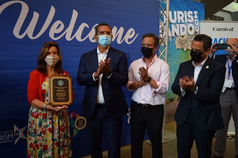 Pictured here at the plaque exchange ceremony at the Port of San Juan are Christine Duffy, Puerto Rico Governor Pedro Pierluisi, San Juan Mayor Miguel Romero, San Juan Port Authority Executive Director Joel Piza.