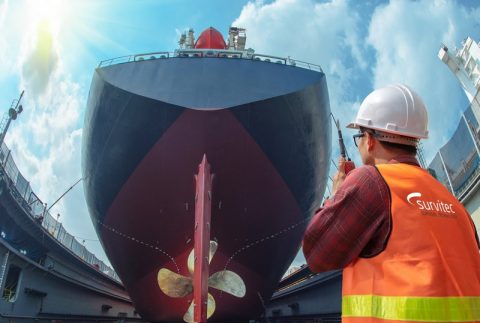 Cargo ship drydocks