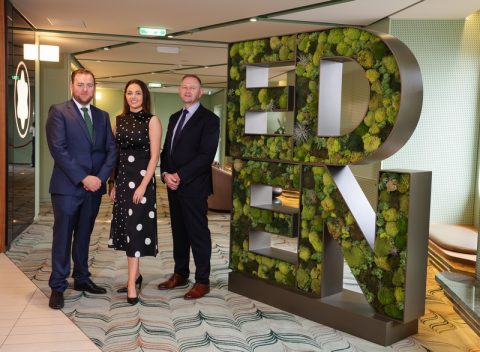 Group Managing Directors Conleth McConville and Naoimh McConville are pictured with Gary Annett, CEO MJM Marine at the announcement of $150m order book and 100 new jobs for the Newry based company.