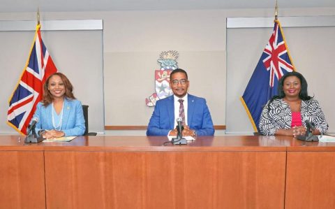 Photo: (l-r) Dona Regis-Prosper, Secretary-General and Chief Executive Officer, Caribbean Tourism Organization; Kenneth Bryan, Minister for Tourism & Ports, Cayman Islands and Chairman, Council of Ministers and Commissioners of Tourism, Caribbean Tourism Organization; and Rosa Harris, Director of Tourism, Cayman Islands and Chairman, Board of Directors, Caribbean Tourism Organization at yesterday’s press conference in the Cayman Islands