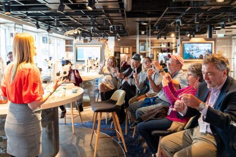 Allison Cusick presenting in the Science Center onboard MS Fridtjof Nansen in San Diego. Photo_ Ted Gatlin