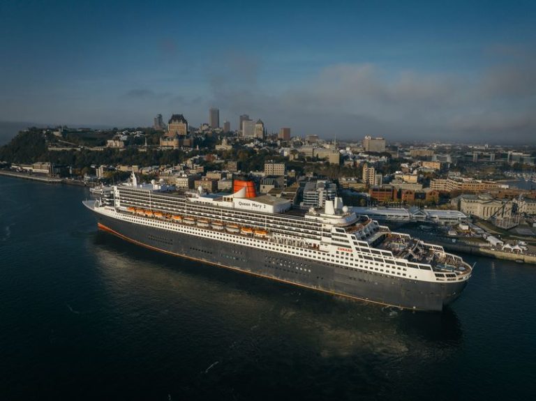 Queen Mary 2 Sets Sail On 2024 World Voyage Cruise Industry News   Queen Mary 2 In Quebec 768x575 