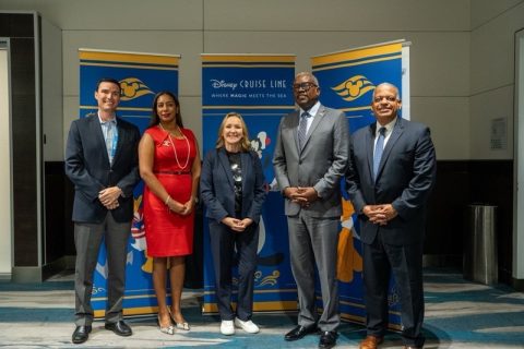 Governor Albert Bryan Jr., Commissioner Joseph Boschulte, and Deputy Commissioner RoseAnne Farrington with Disney Cruise Line Executives