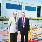 Stephen Payne (right) owner's Project Manager with Loris Di Giorgio, shipyard Project Manager, at the keel laying of Rotterdam VI