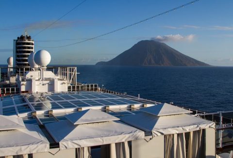 Sailing past a volcano
