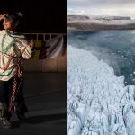A traditional Inuit dance in Pond Inlet, Canada, left, and an HX vessel sailing past glaciers in Croker Bay, Nunavut, right.