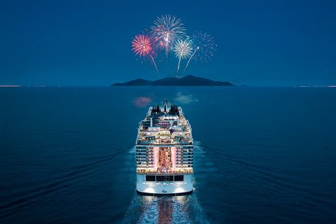MSC World Europa At Sea at Night with Fireworks