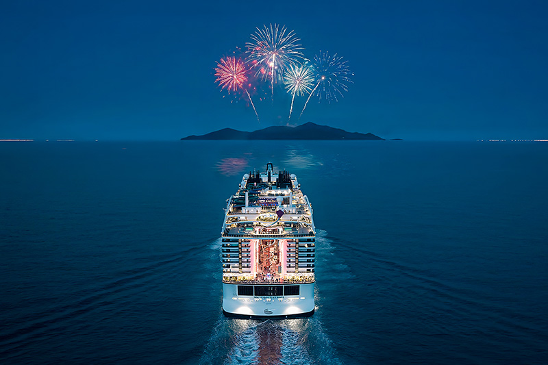 MSC World Europa At Sea at Night with Fireworks