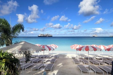 Loungers at Half Moon Cay beach club